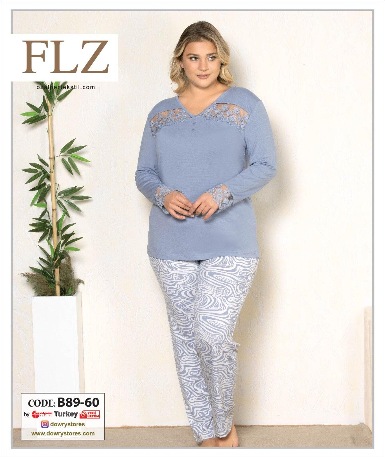 Flz B89-60 (2XL-3XL-4XL-5XL) Uzun Kollu Bayan Pijama Takımı 4'lü