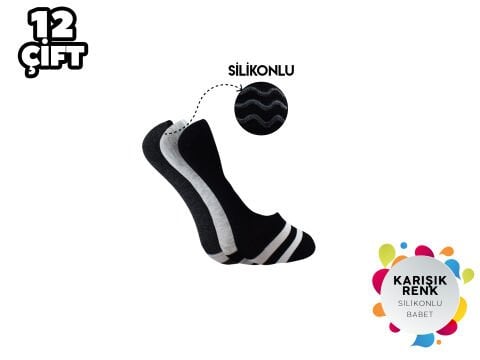 XGRİ POLO 9-1 Desenli Silikonlu Erkek Penye Babet Çorap 12'li
