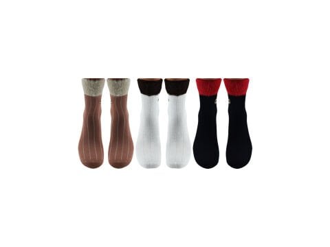 XGRİ POLO Taşlı Kürklü Derbili Yumoş Peluş Kışlık Bayan Soket Çorap 12'li