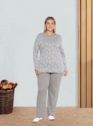 Dowry B09-128 (2XL-3XL-4XL-5XL) Uzun Kollu Bayan Pijama Takımı 4'lü