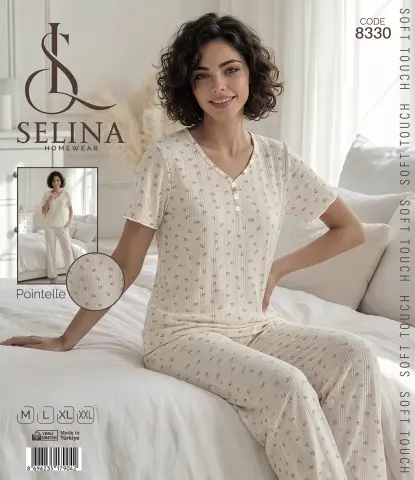 Selina 8330 (M-L-XL-XXL) Bayan Kısa Kollu Pijama Takım