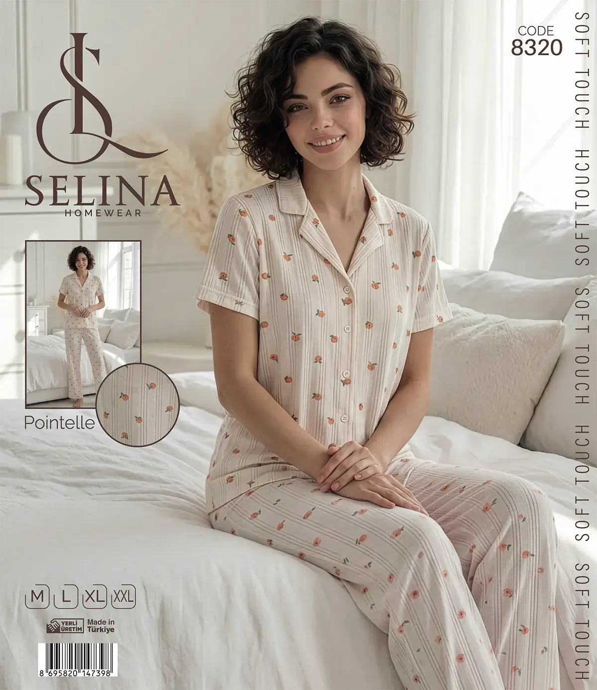 Selina 8320 (M-L-XL-XXL) Bayan Kısa Kollu Pijama Takım