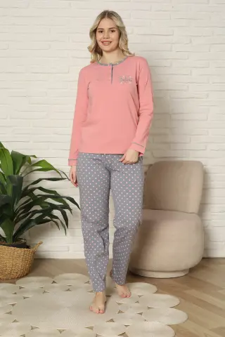 Kapitex 59166 (M-L-XL-XXL) Pamuklu Bayan Uzun Kollu Pijama Takım 4'lü