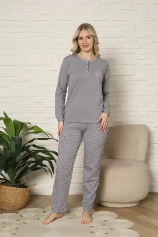 Kapitex 59166 (M-L-XL-XXL) Pamuklu Bayan Uzun Kollu Pijama Takım 4'lü