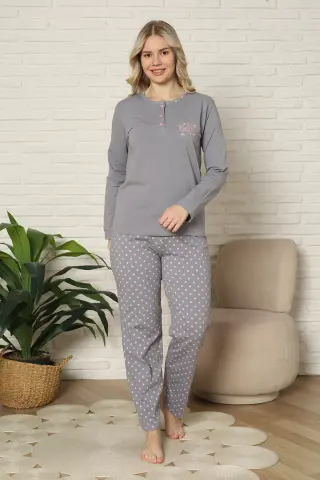 Kapitex 59166 (M-L-XL-XXL) Pamuklu Bayan Uzun Kollu Pijama Takım 4'lü