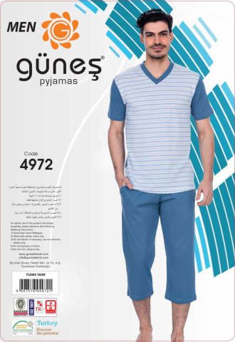 Güneş 4972 Kısa Kollu Kaprili Erkek Pijama Takımı