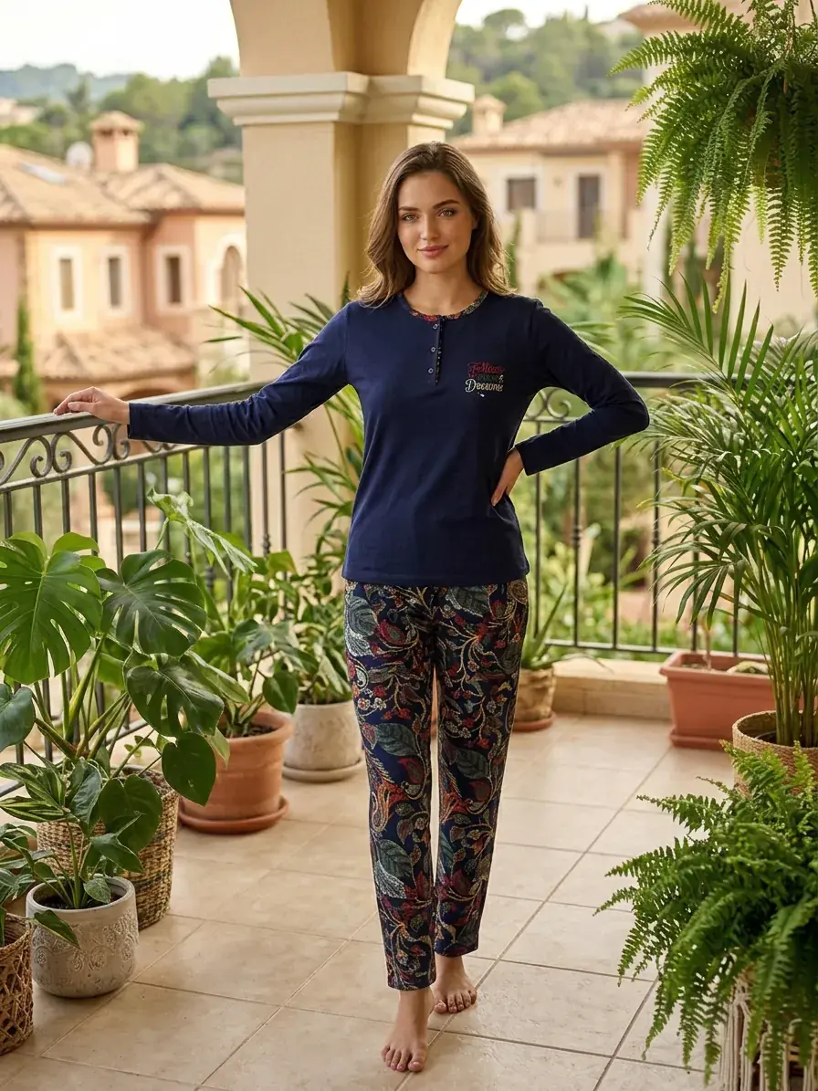 Kapitex 59300 (M-L-XL-XXL) Bayan Uzun Kol Pijama Takım 4'lü