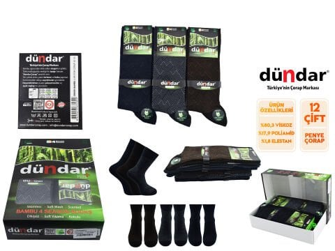 Dündar Dikişsiz Yıkamalı Kokulu Jakarlı Erkek Likralı Bambu Çorap 12'li