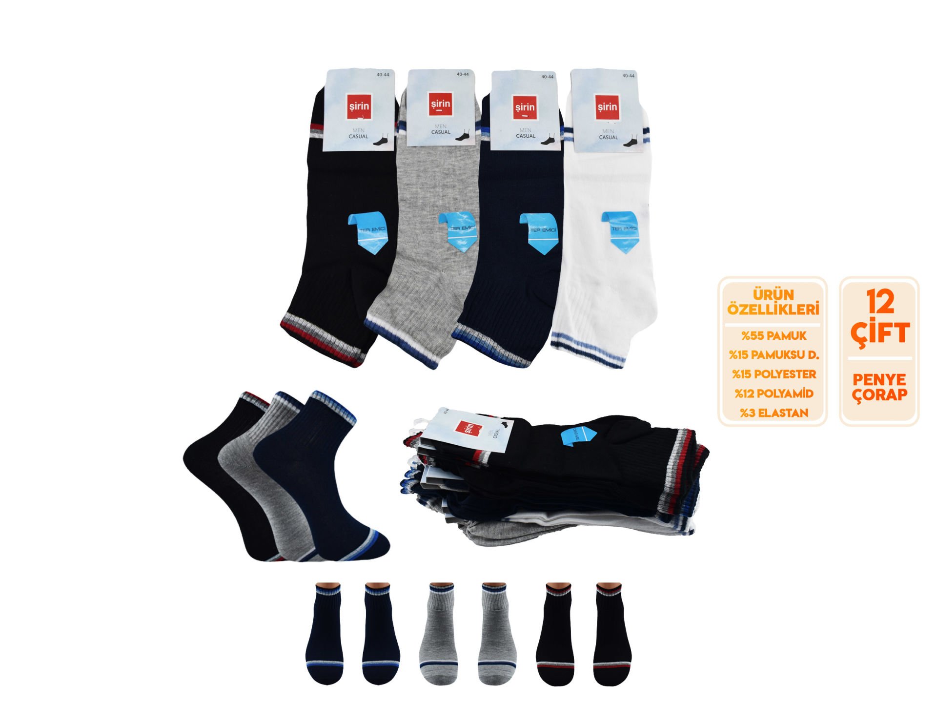 Şirin 7010-13 Ter Emici Erkek Penye Patik 12'li
