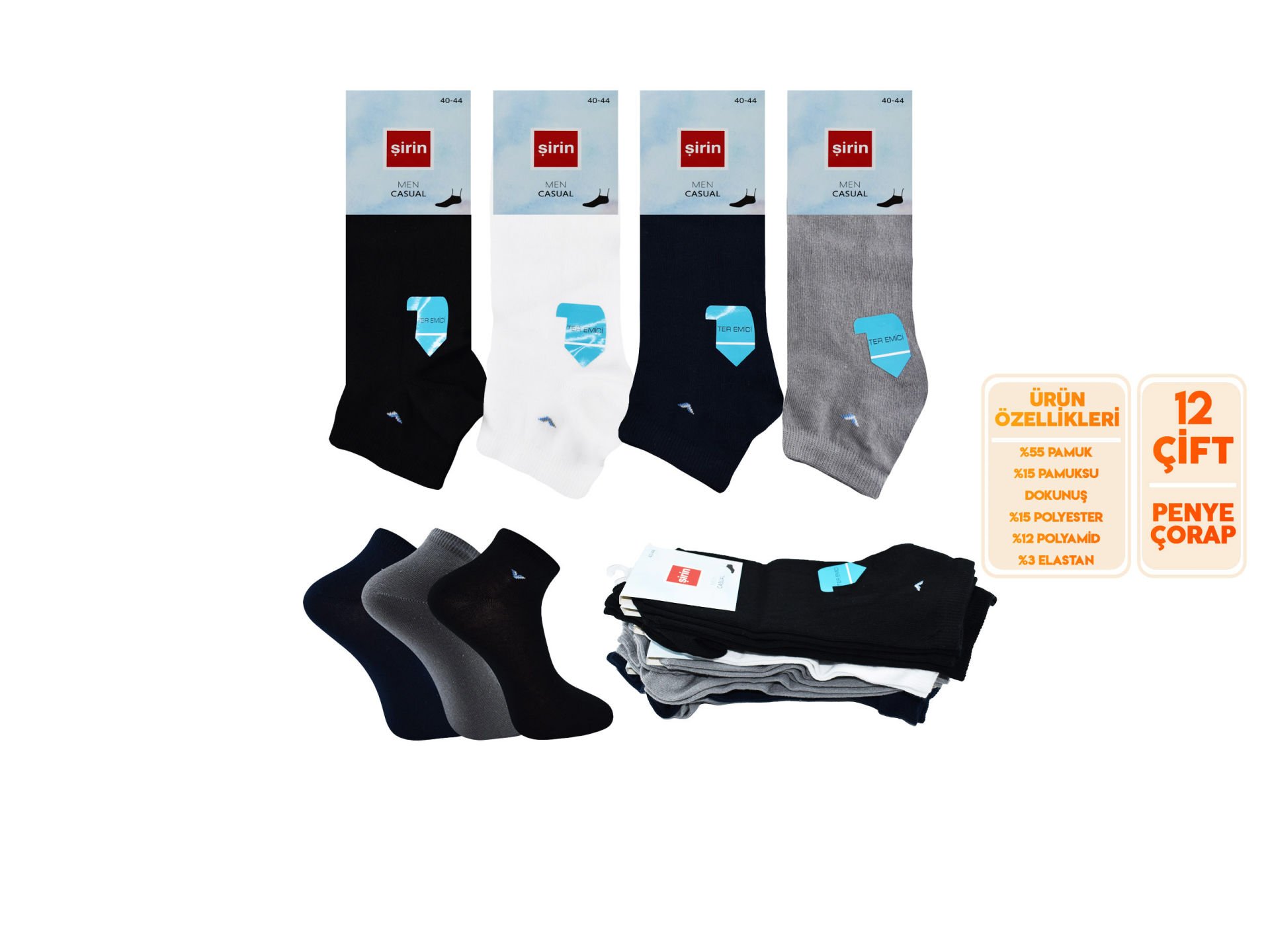Şirin 7010-18 Ter Emici Erkek Penye Patik 12'li