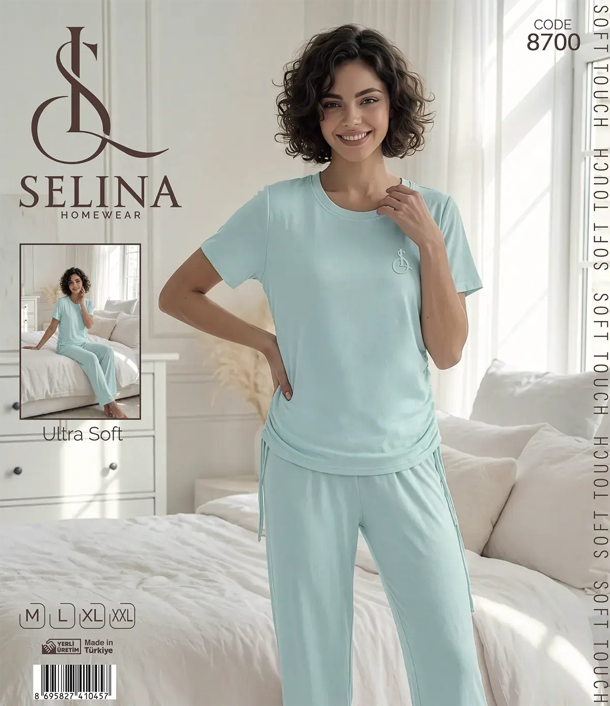 Selina 8700 (M-L-XL-XXL) Bayan Kısa Kollu Pijama Takım