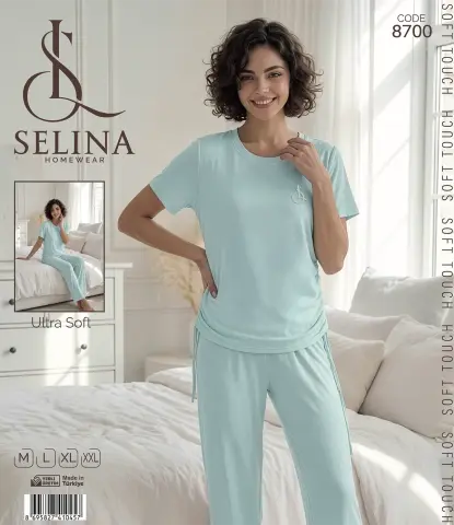 Selina 8700 (M-L-XL-XXL) Bayan Kısa Kollu Pijama Takım
