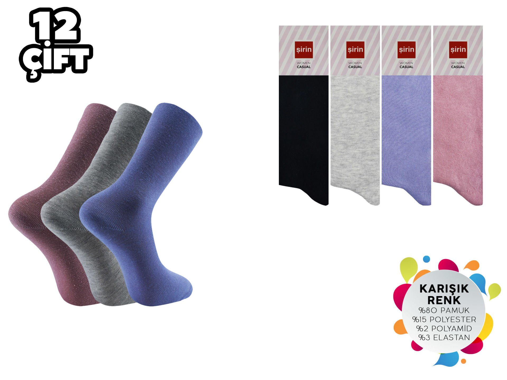 Şirin 4150-99 Dikişsiz Bayan Penye Çorap 12'li