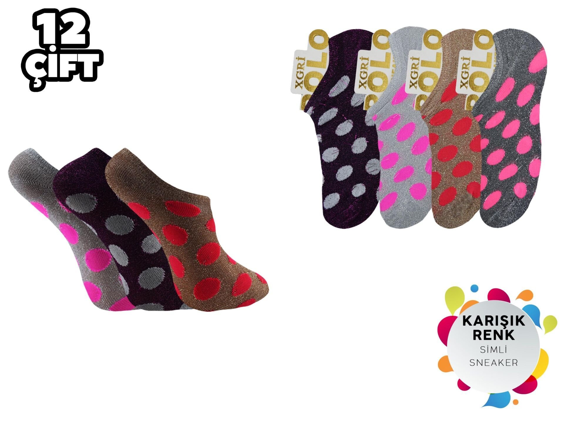 XGRİ POLO 37-2 Simli Bayan Penye Sneaker 12'li