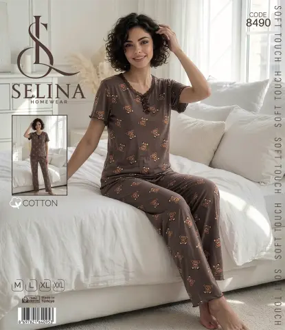 Selina 8490 (M-L-XL-XXL) Bayan Kısa Kollu Pijama Takım