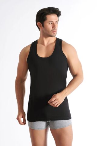 Seher 0001 Renkli Erkek Penye Atlet 6'lı SİYAH - 6/XXL