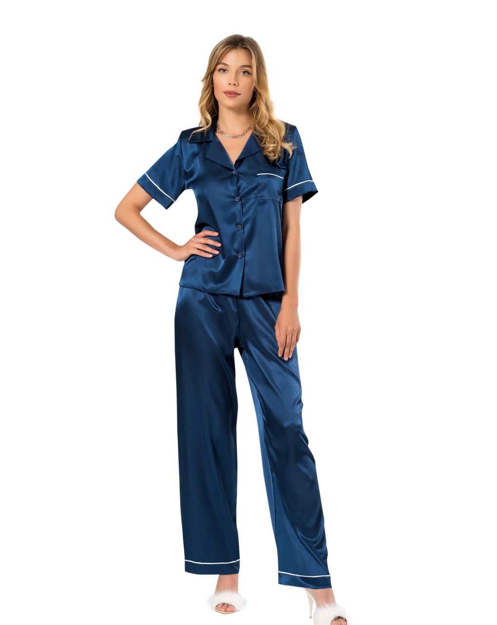 Moongirl 029 Bayan Saten İkili Pijama Takım