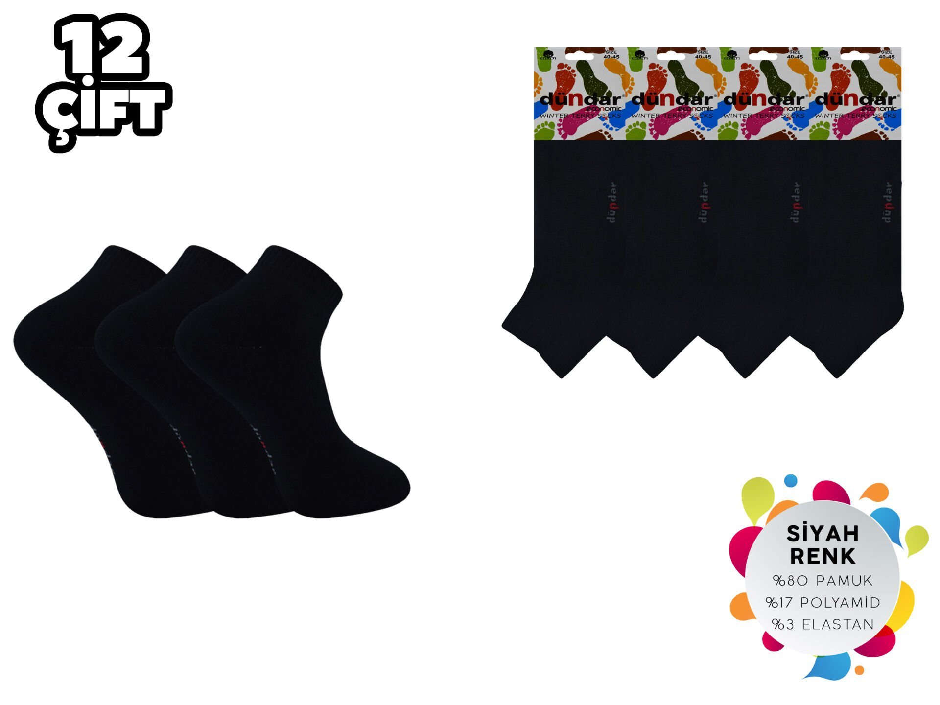 Dündar Dikişsiz Yıkamalı Erkek Havlu Patik 12'li