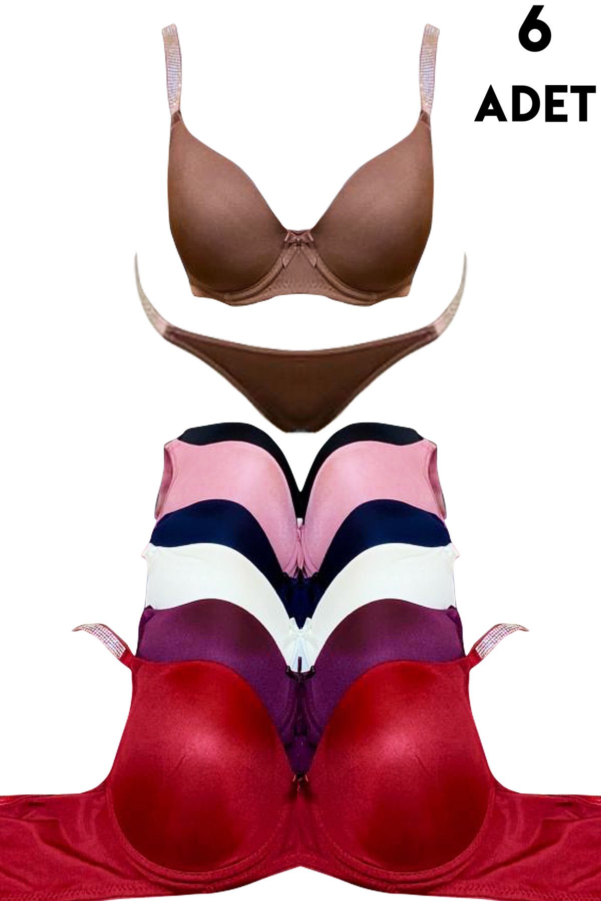 Aysemin 5130 C Cup (85-90-95-100-105) Balenli Desteksiz Bayan Sütyen Takım 6'lı