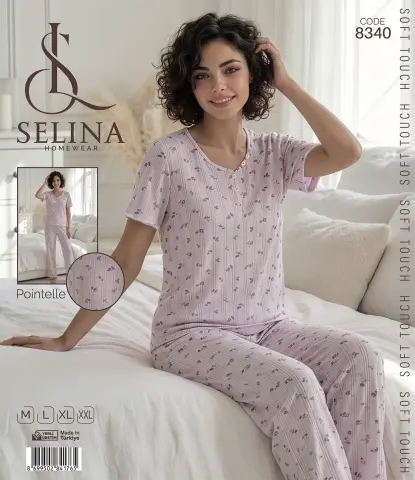 Selina 8340 (M-L-XL-XXL) Bayan Kısa Kollu Pijama Takım
