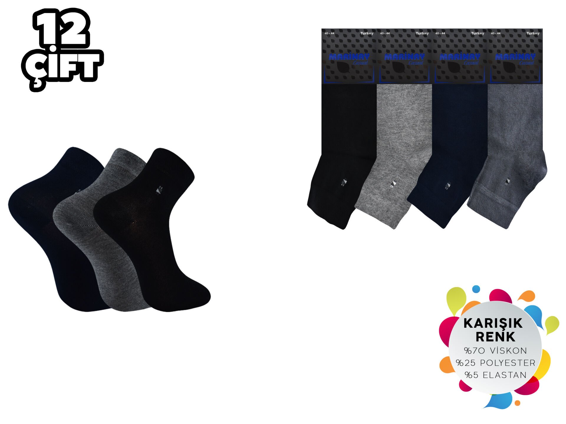 Marinay 012 Viscon Yarım Konç Erkek Patik 12'li