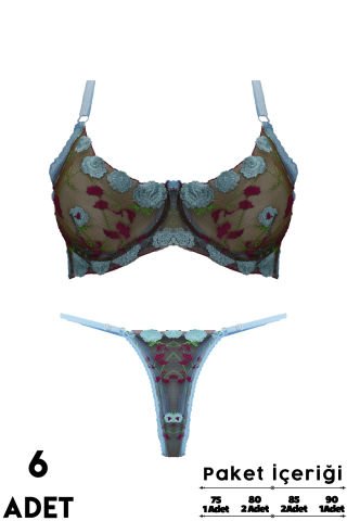 Love Secret Brodeli 1008 B Cup Balenli Desteksiz Bayan Sütyen Takım 6'lı