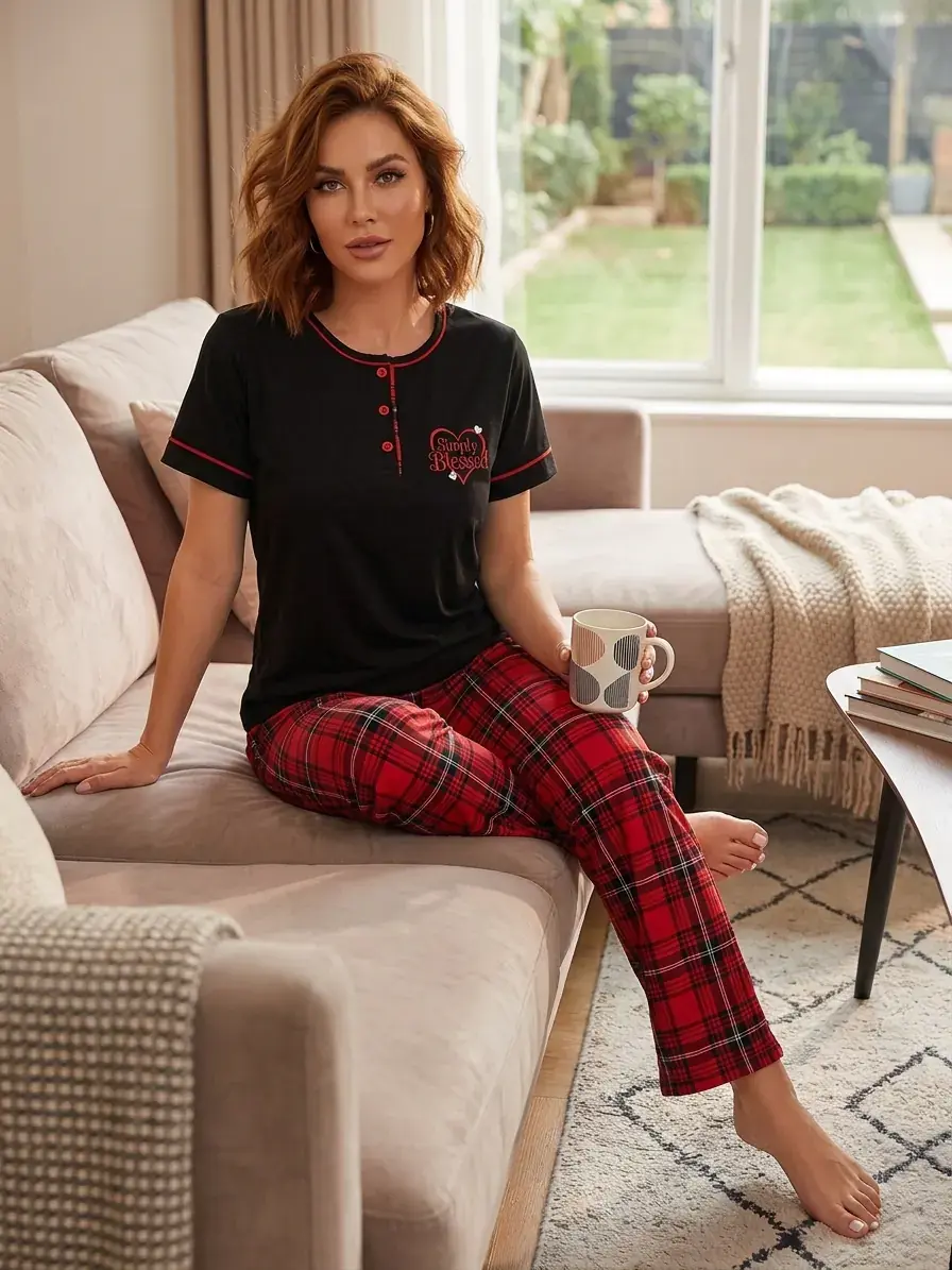 Kapitex 59200 (M-L-XL-XXL) Likralı Penye Bayan Kısa Kol Pijama Takım 4'lü