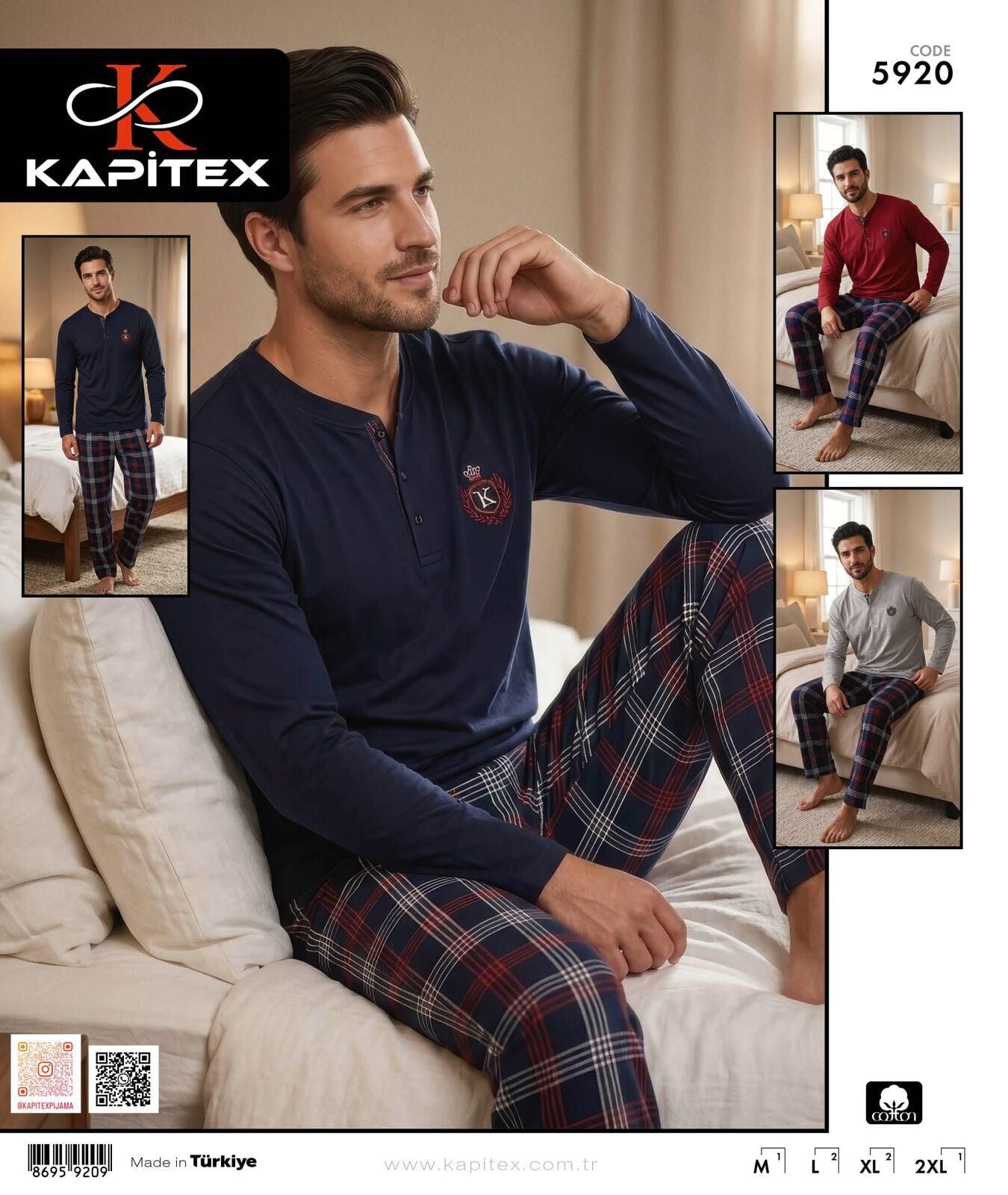 Kapitex 5920 (M-L-XL-XXL) Erkek Uzun Kol Pijama Takım 6'lı