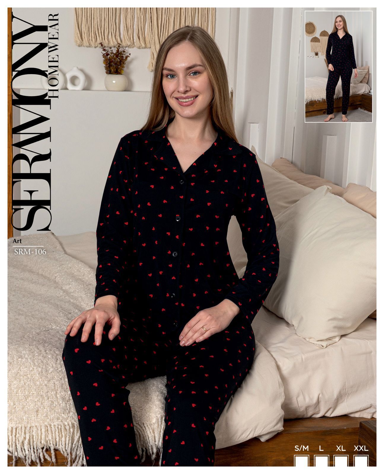 Seramony 106 Soft Milan Uzun Kollu Bayan Düğmeli Pijama Takım 4'lü