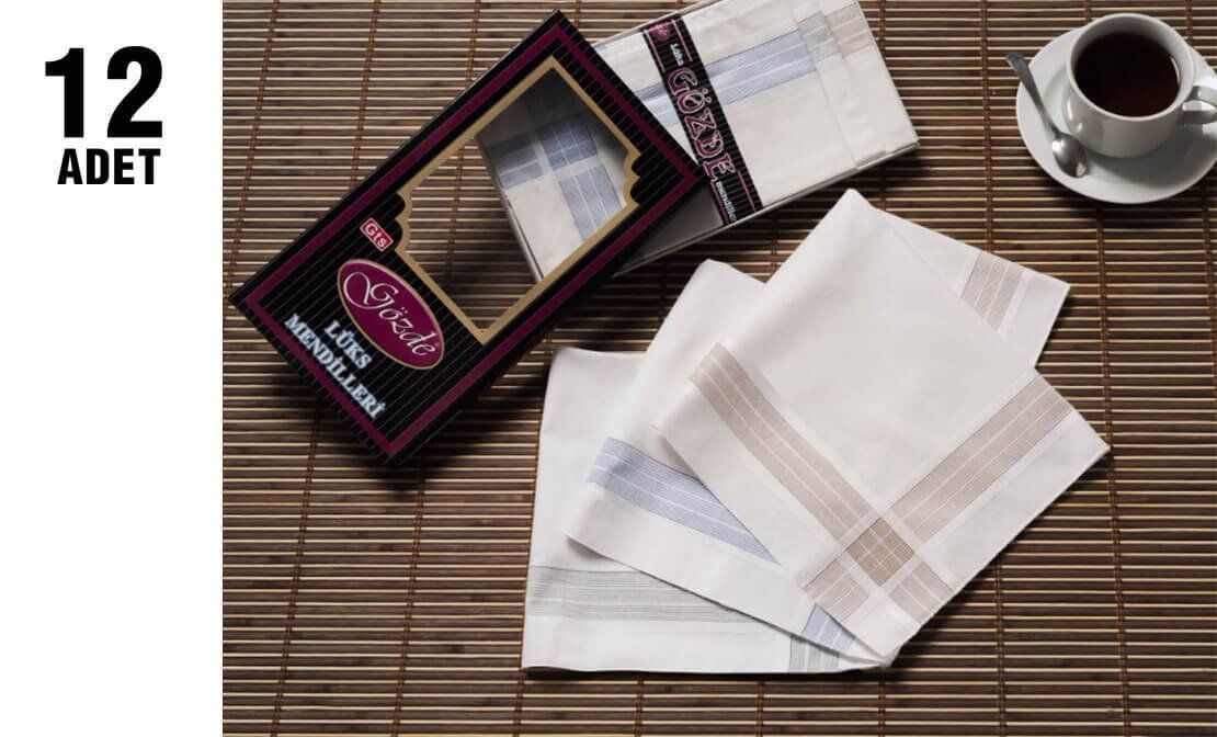 Gözde GM-03 %100 Pamuk (42X42Cm) Erkek Mendil 12'li