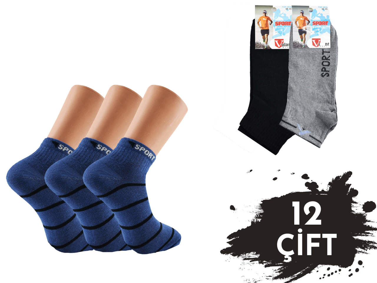 Volant Uzun Konç Desenli Likralı Erkek Patik 12'li