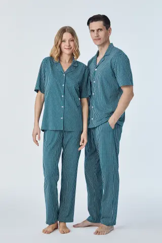 Pijadore 2107 (M-L-XL-XXL) Kısa Kollu Boydan Düğmeli Bayan Pijama Takım 4'lü