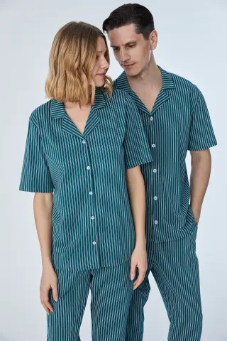 Pijadore 2107 (M-L-XL-XXL) Kısa Kollu Boydan Düğmeli Bayan Pijama Takım 4'lü