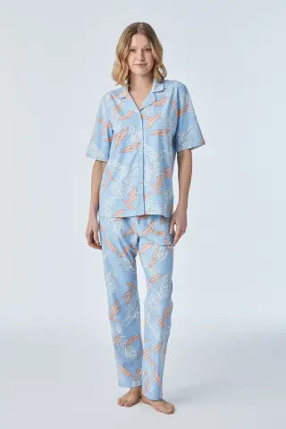 Pijadore 2095 (M-L-XL-XXL) Kısa Kollu Boydan Düğmeli Bayan Pijama Takım 4'lü