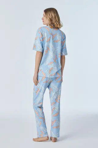 Pijadore 2095 (M-L-XL-XXL) Kısa Kollu Boydan Düğmeli Bayan Pijama Takım 4'lü