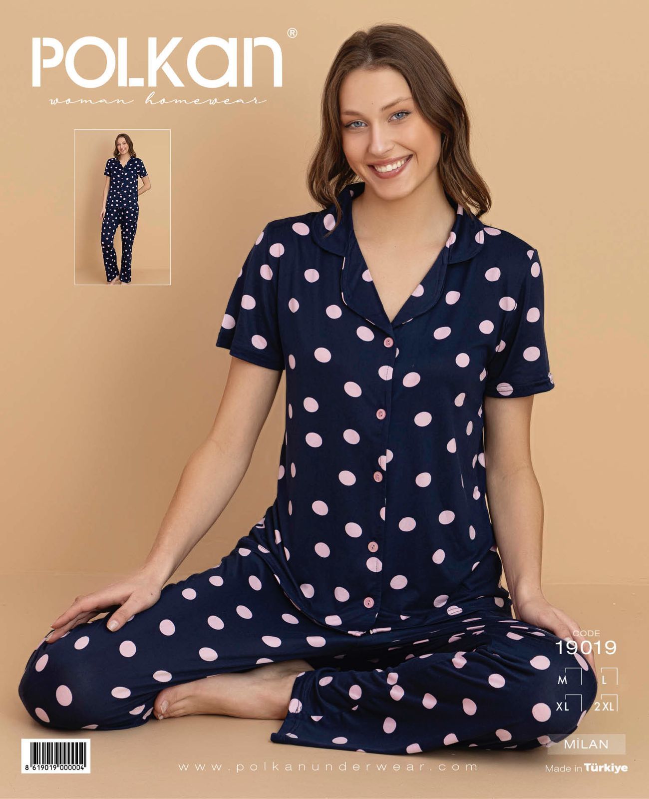 Polkan 19019 Bayan Milan Kısa Kollu Bayan Pijama Takım Paket İçi 4'lü