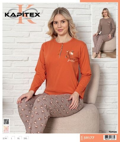 Kapitex 59177 (M-L-XL-XXL) Bayan Uzun Kol Pijama Takım 4'lü