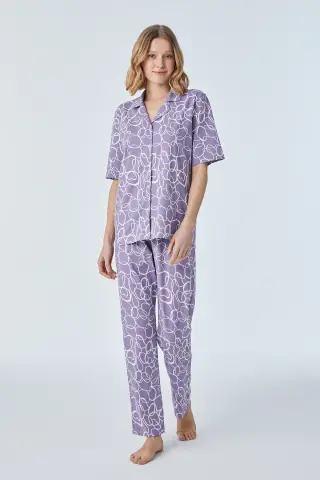 Pijadore 2101 (M-L-XL-XXL) Kısa Kollu Boydan Düğmeli Bayan Pijama Takım 4'lü