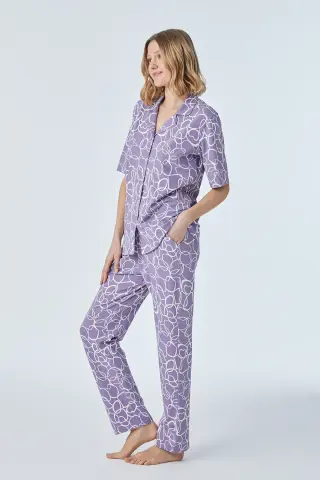 Pijadore 2101 (M-L-XL-XXL) Kısa Kollu Boydan Düğmeli Bayan Pijama Takım 4'lü