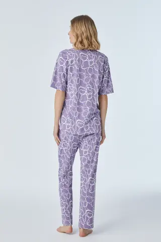 Pijadore 2101 (M-L-XL-XXL) Kısa Kollu Boydan Düğmeli Bayan Pijama Takım 4'lü