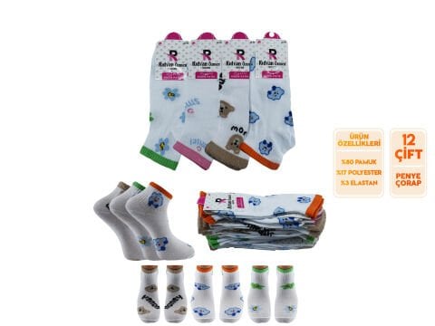 Pelin 12-24 Naturel Penye Parfümlü 3 Boyutlu Bayan Patik 12'li