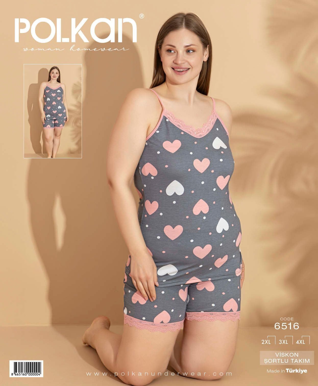 Polkan 6516 (2XL-3XL-4XL) Viskon Bayan Şortlu Takım 6'lı