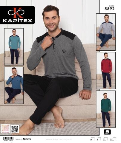 Kapitex 5892 (M-L-XL-XXL) Erkek Uzun Kol Pijama Takım 4'lü