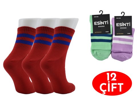 Esinti Karısık Model Bayan Uzun Konç Patik 12'li