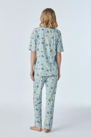 Pijadore 2105 (M-L-XL-XXL) Kısa Kollu Boydan Düğmeli Bayan Pijama Takım 4'lü