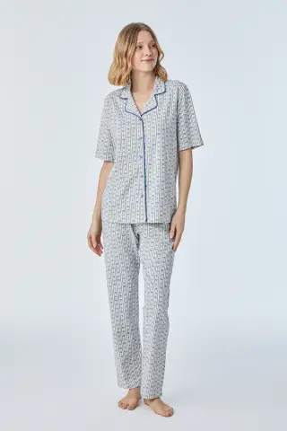 Pijadore 2096 (M-L-XL-XXL) Kısa Kollu Boydan Düğmeli Bayan Pijama Takım 4'lü
