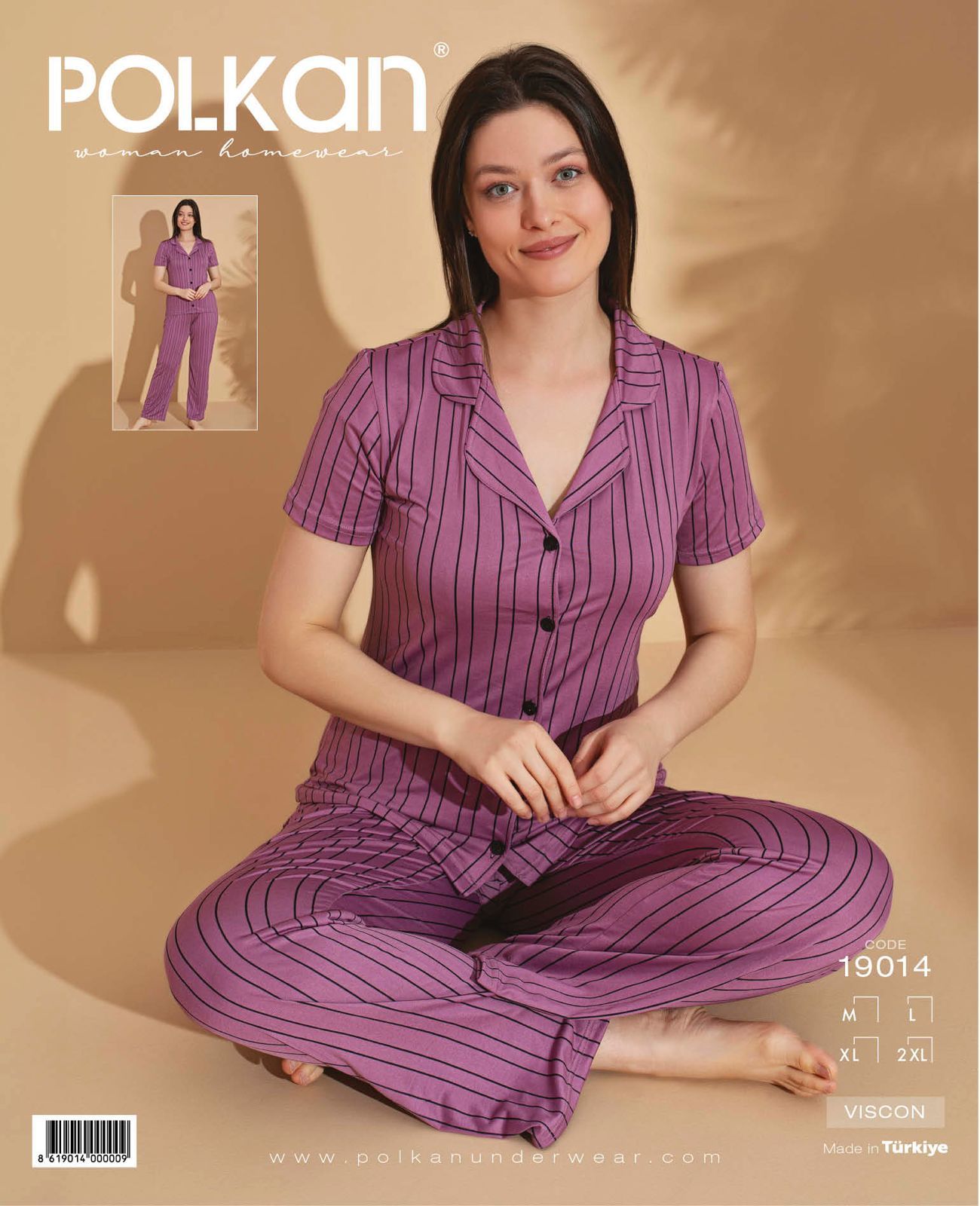 Polkan 19014 Bayan Ring Viskon Kısa Kollu Bayan Pijama Takım Paket İçi 4'lü