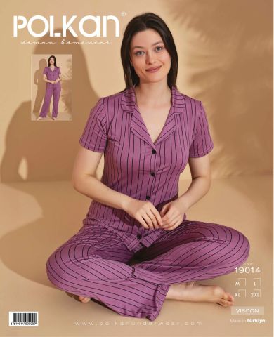 Polkan 19014 Bayan Ring Viskon Kısa Kollu Bayan Pijama Takım Paket İçi 4'lü