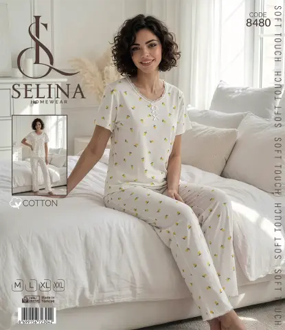 Selina 8480 (M-L-XL-XXL) Bayan Kısa Kollu Pijama Takım