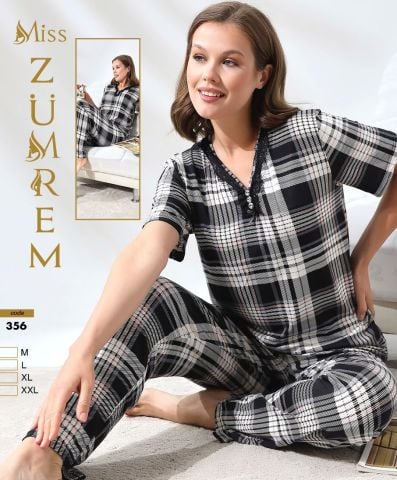 Zümrem 0356 Rink Viskon 3 Düğmeli Kısa Kollu Bayan Pijama Takımı 4'lü